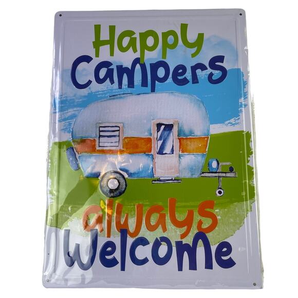 Happy Campers Always Welcome Nostalgic Retro Vintage Camper Tin Metal Sign 17x12 - Picture 1 of 5